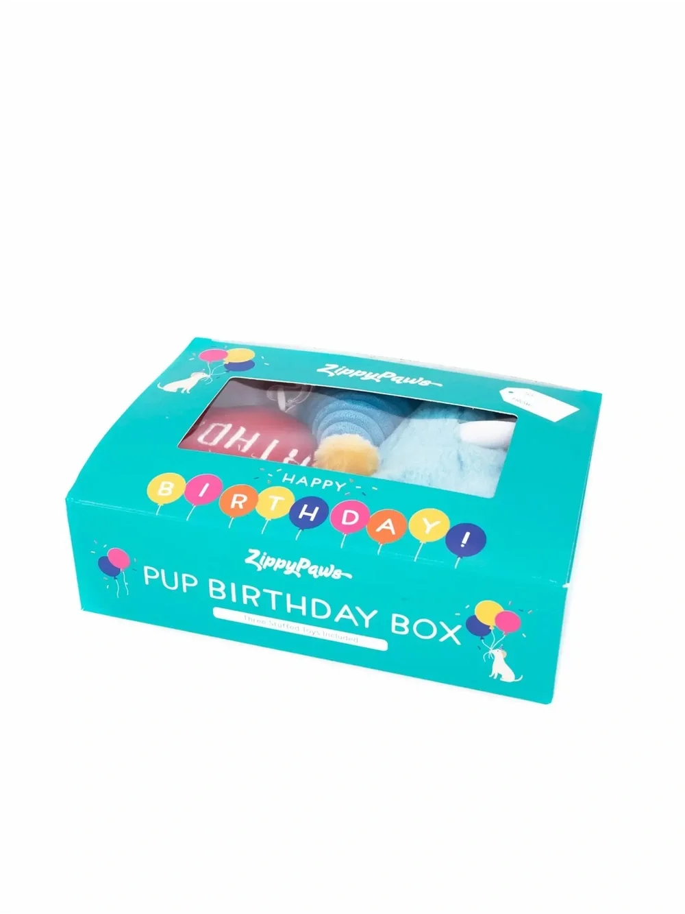 ZippyPaws Blue Birthday Pet Toy Set - Cake, Party Hat & Red Balloon
